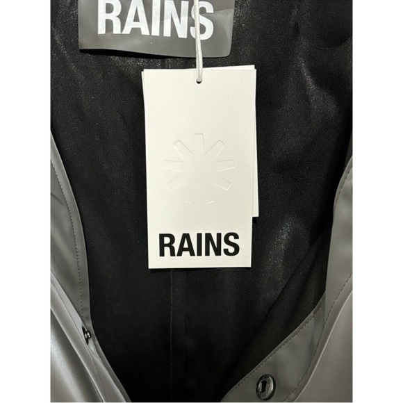 Rains NWT Longer Jacket W3 Sz XS Metallic Grey Hooded Snap Front Outdoor Unisex - Picture 5 of 14